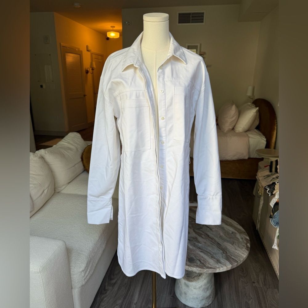 Good American white button down trench coat White Jersey Knit Long Sleeve size L
